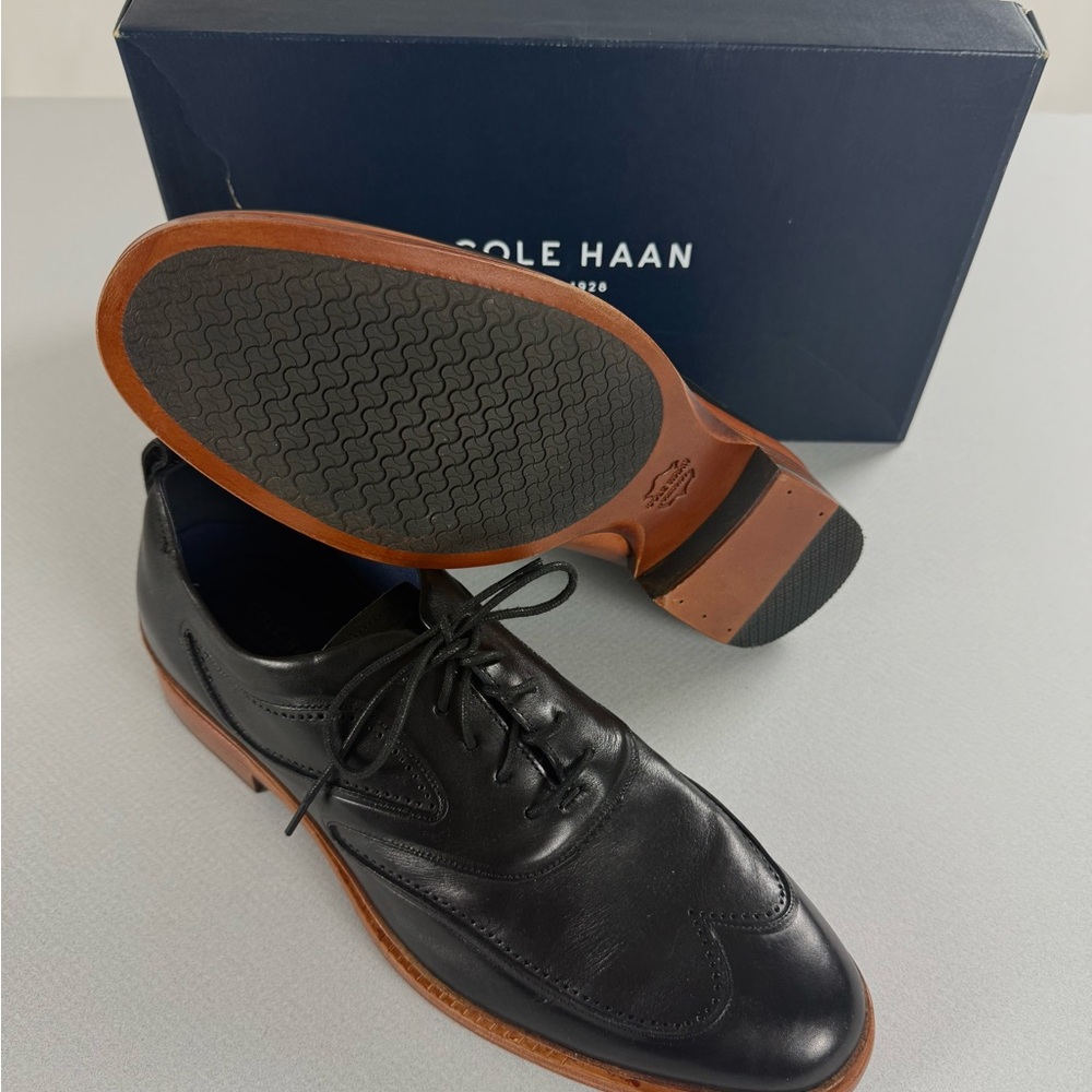 Men's Cole Haan Black Leather Derbys Oxfords with Brown Soles Size 11 M NIB - Picture 7 of 8